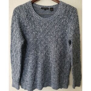 Jeanne Pierre Womens‎ Large L Cable Knit Cotton Blue Crew Neck Pullover Sweater